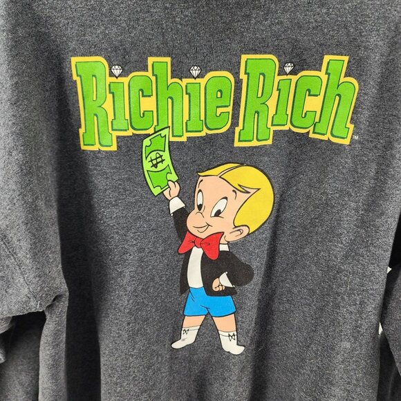 Richie Rich Pullover Hoodie Character Print Kangaroo Pocket Gray Nwot - Picture 5 of 7